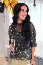 Chasing Stars Mesh Top- Black