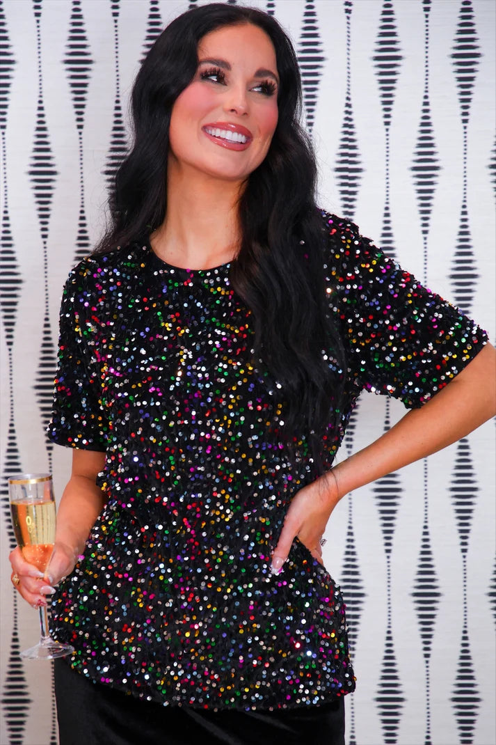 Multi Color Velvet Sequin Tee