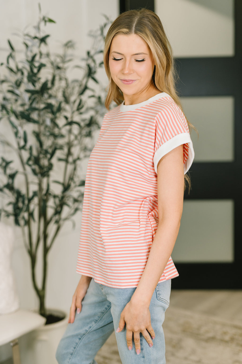 I Wouldn't Mind Short Sleeve Top- Coral
