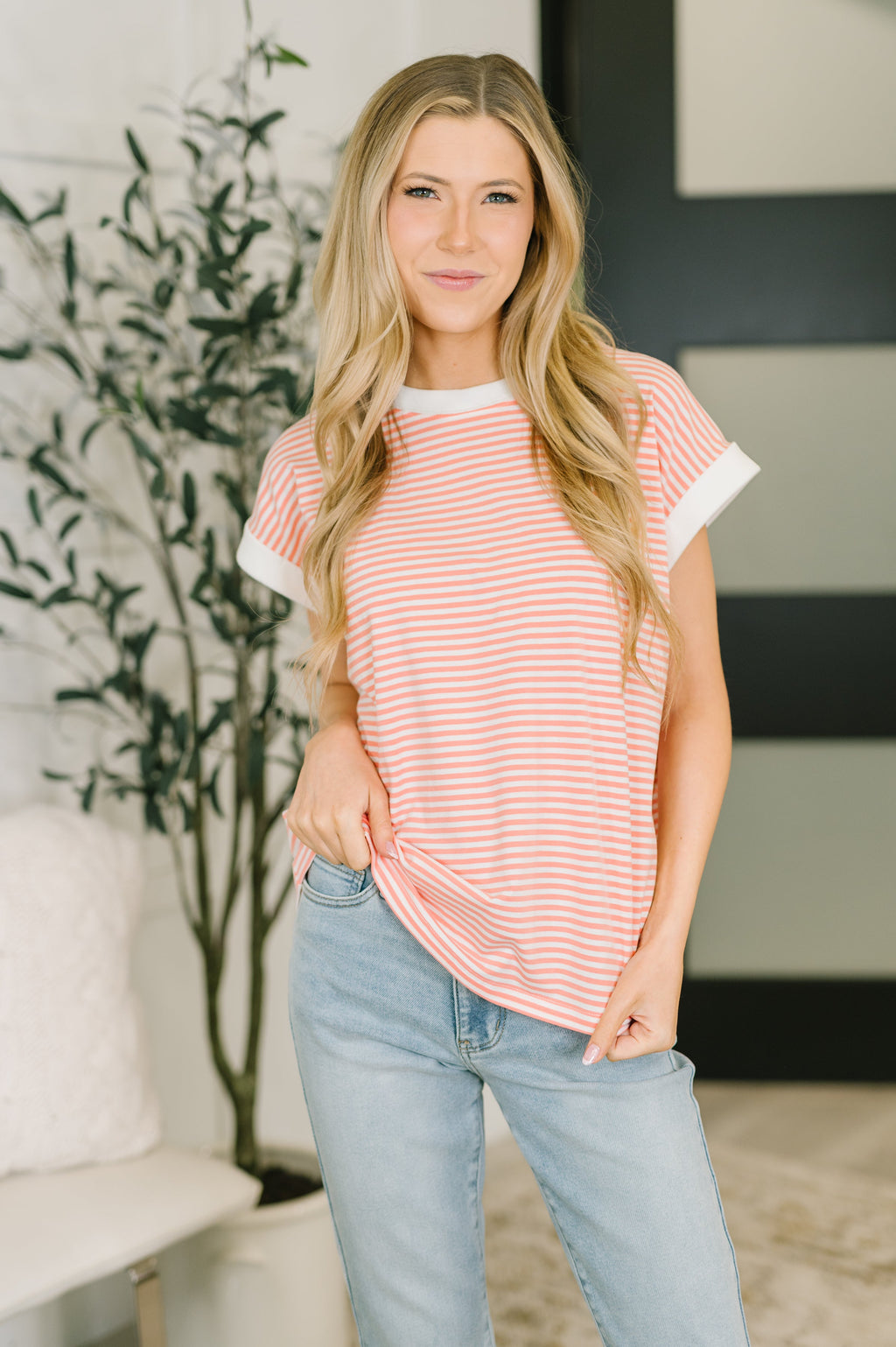 I Wouldn't Mind Short Sleeve Top- Coral