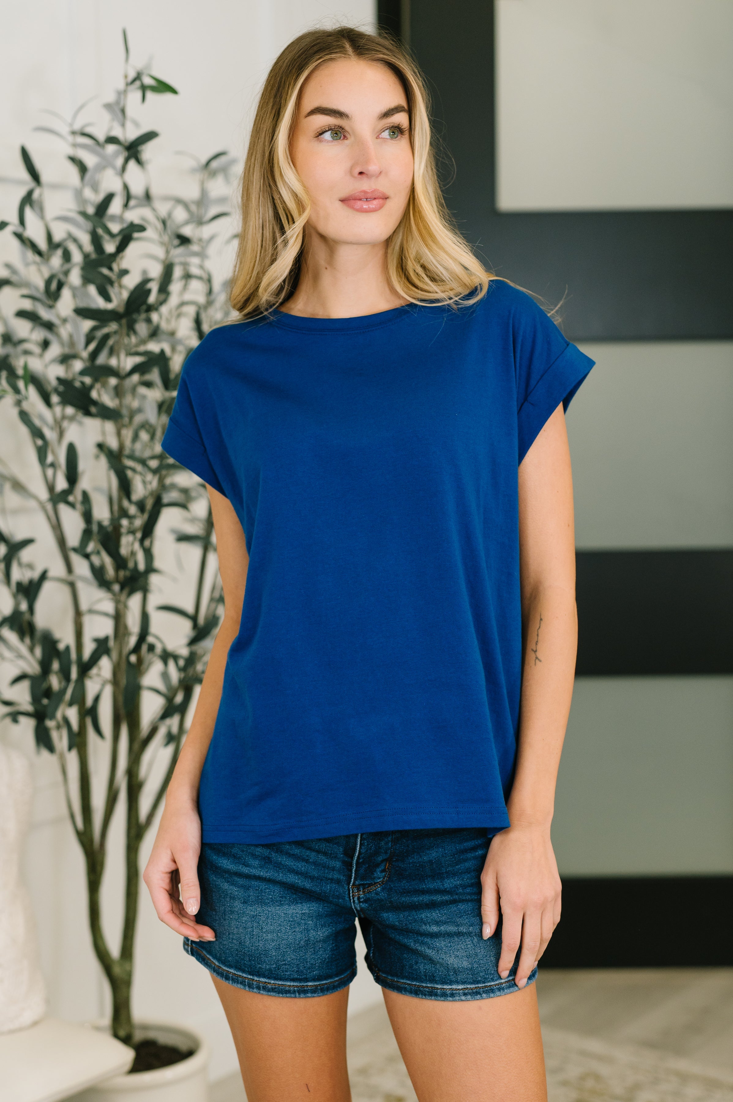 The Anything But Basic Tee- Light Navy