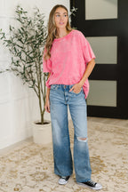 The Just My Type Mineral Wash Relaxed Top- Fuchsia