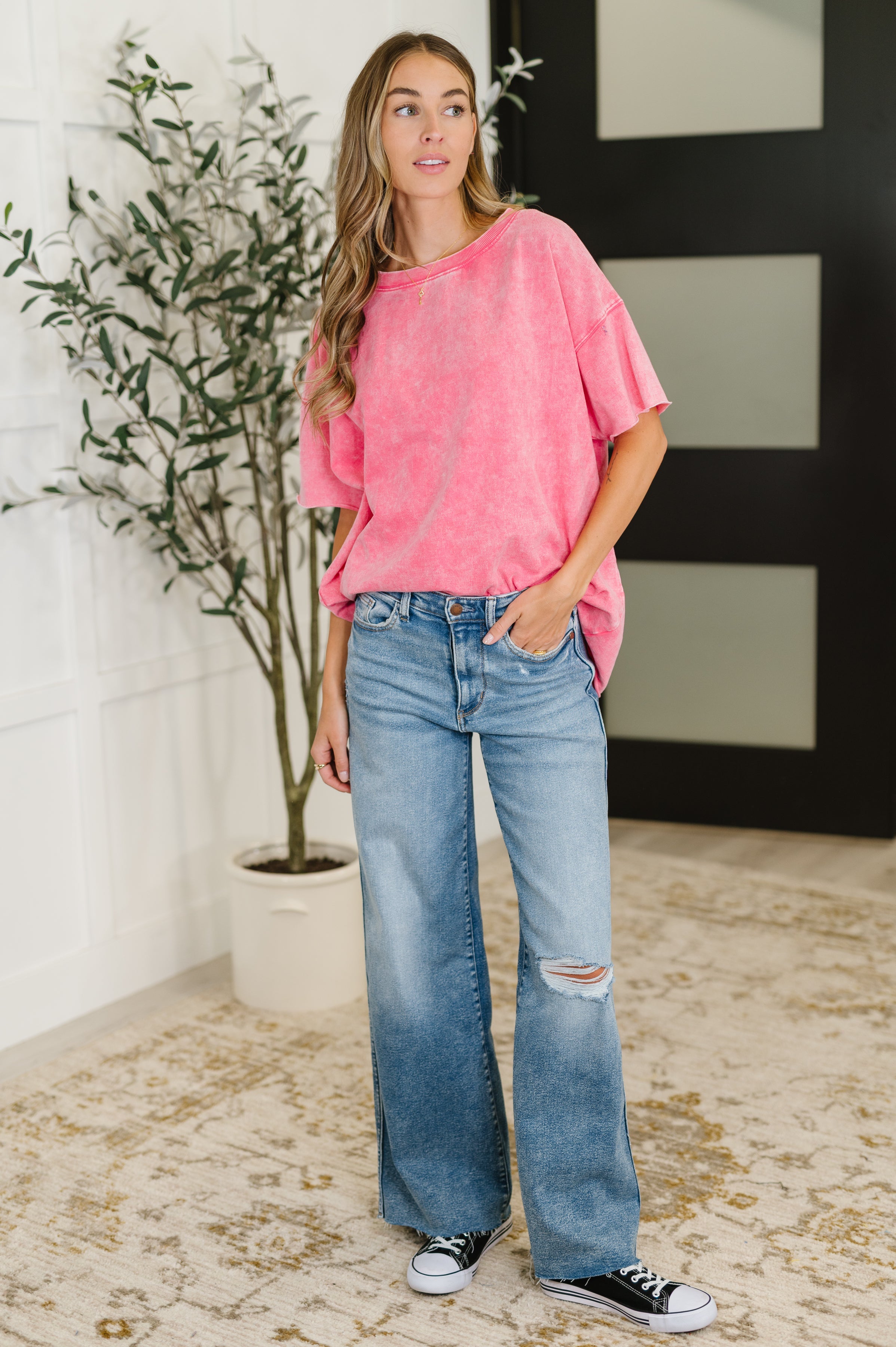 The Just My Type Mineral Wash Relaxed Top- Fuchsia