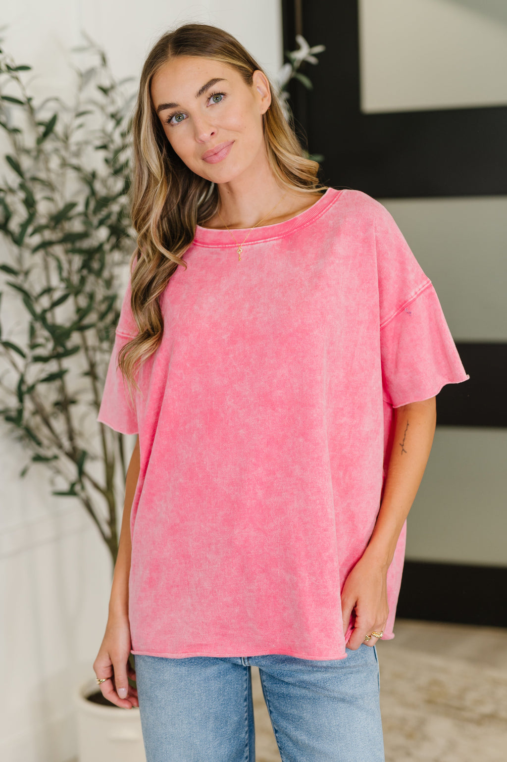 The Just My Type Mineral Wash Relaxed Top- Fuchsia