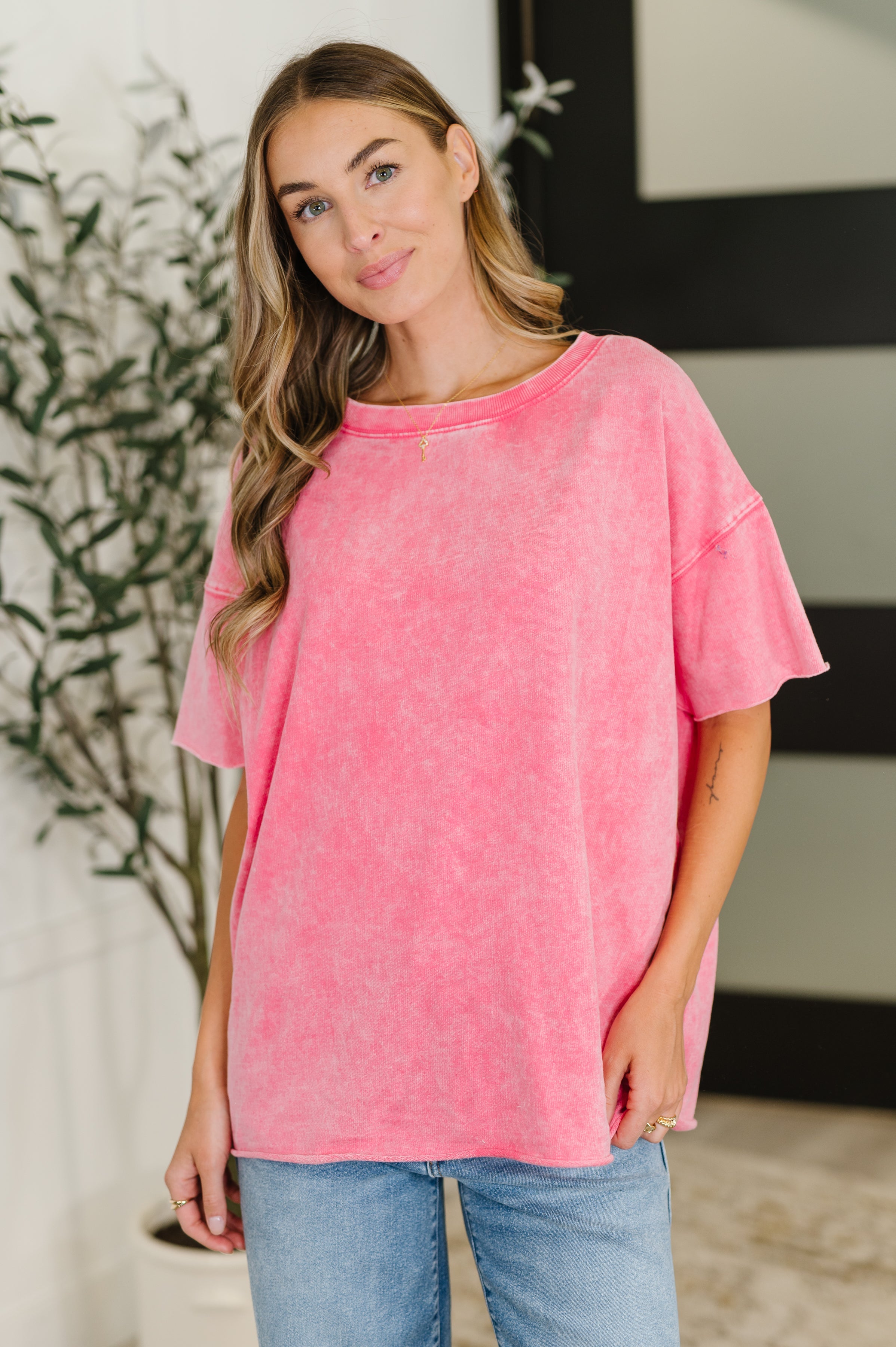 The Just My Type Mineral Wash Relaxed Top- Fuchsia