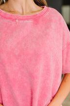 The Just My Type Mineral Wash Relaxed Top- Fuchsia