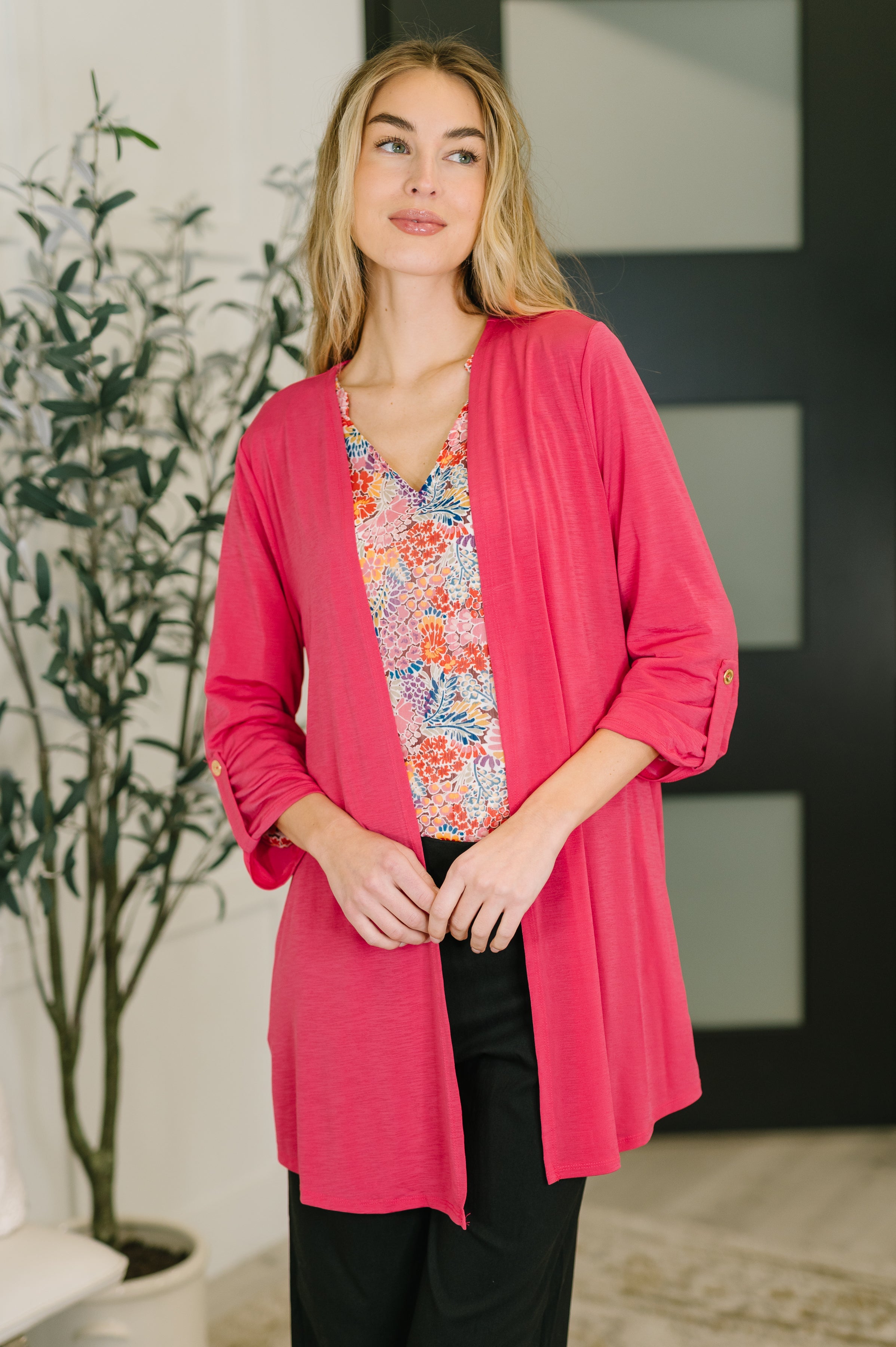 The Sleek & Chic Cardigan- Fuchsia