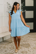 Forever Flutter Sleeve Dress- Blue Crush