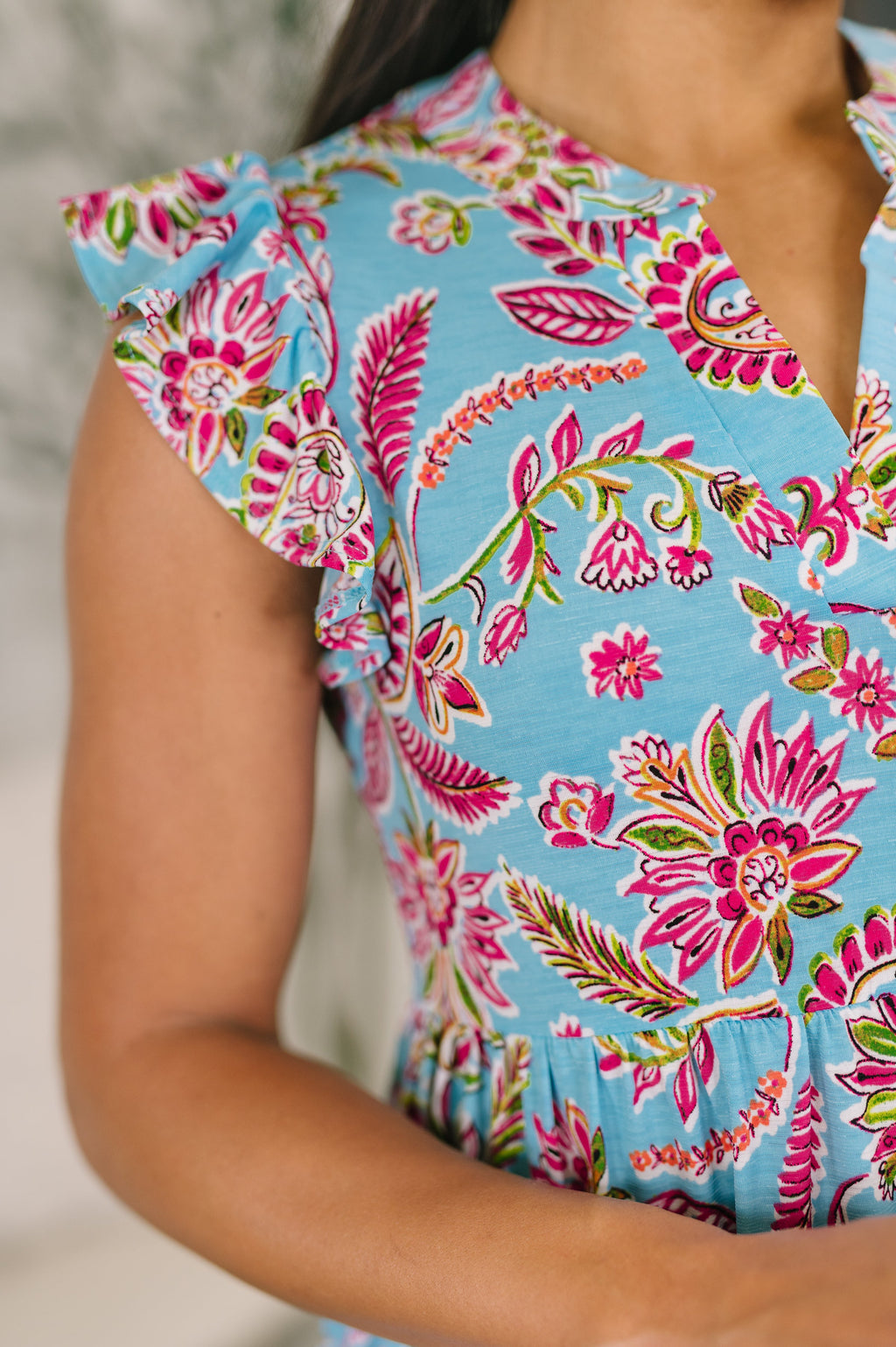 The Everyday Icon Dress- Blue and Pink Paisley Floral