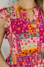 Forever Flutter Sleeve Dress- Patchwork Floral