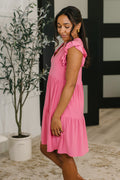 Forever Flutter Sleeve Dress- Pink Glow