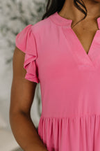 Forever Flutter Sleeve Dress- Pink Glow
