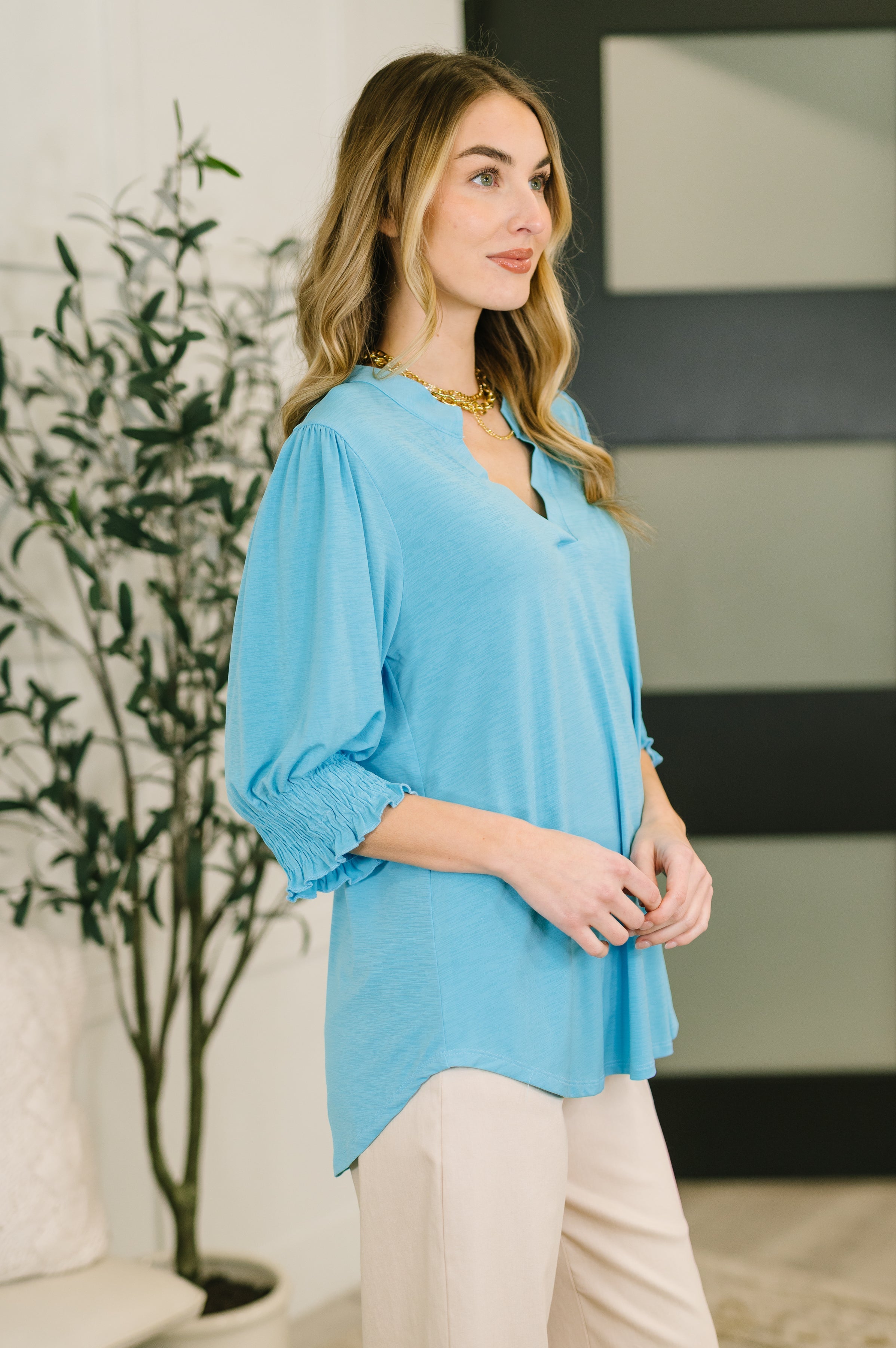 The Lizzy Smock Top- Coastal Blue
