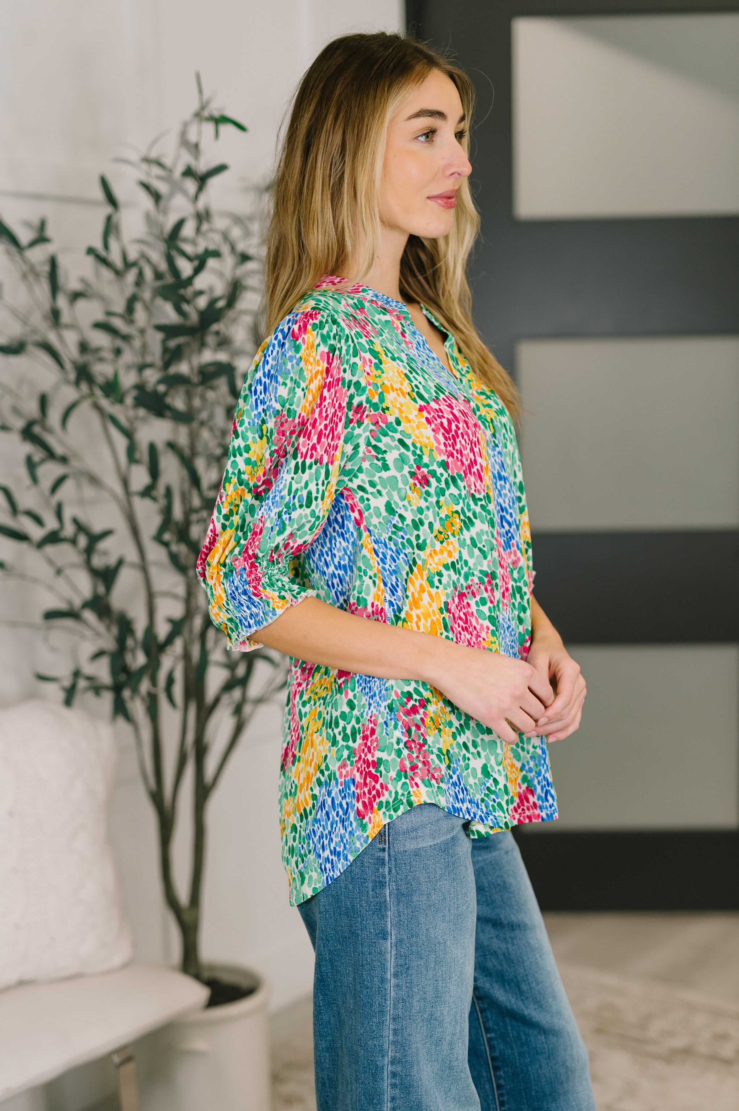 The Flatter Me Fabulous Top - Light Multi Painted
