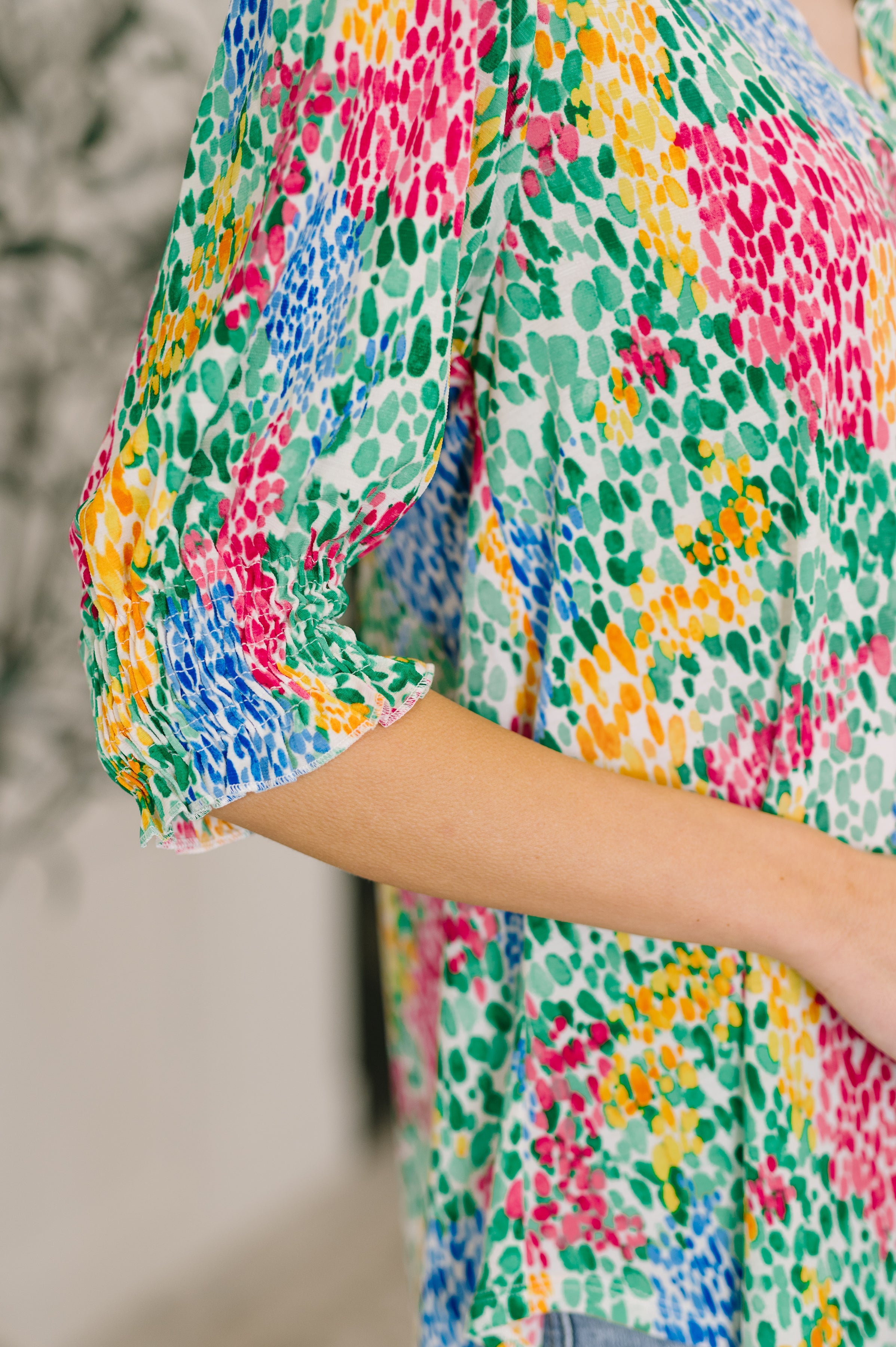 The Flatter Me Fabulous Top - Light Multi Painted