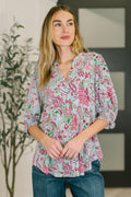 The Flatter Me Fabulous Top - Mint and Pink Floral Paisley