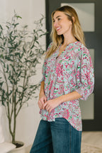 The Flatter Me Fabulous Top - Mint and Pink Floral Paisley