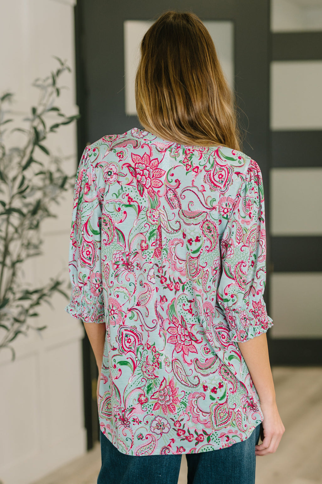 The Flatter Me Fabulous Top - Mint and Pink Floral Paisley