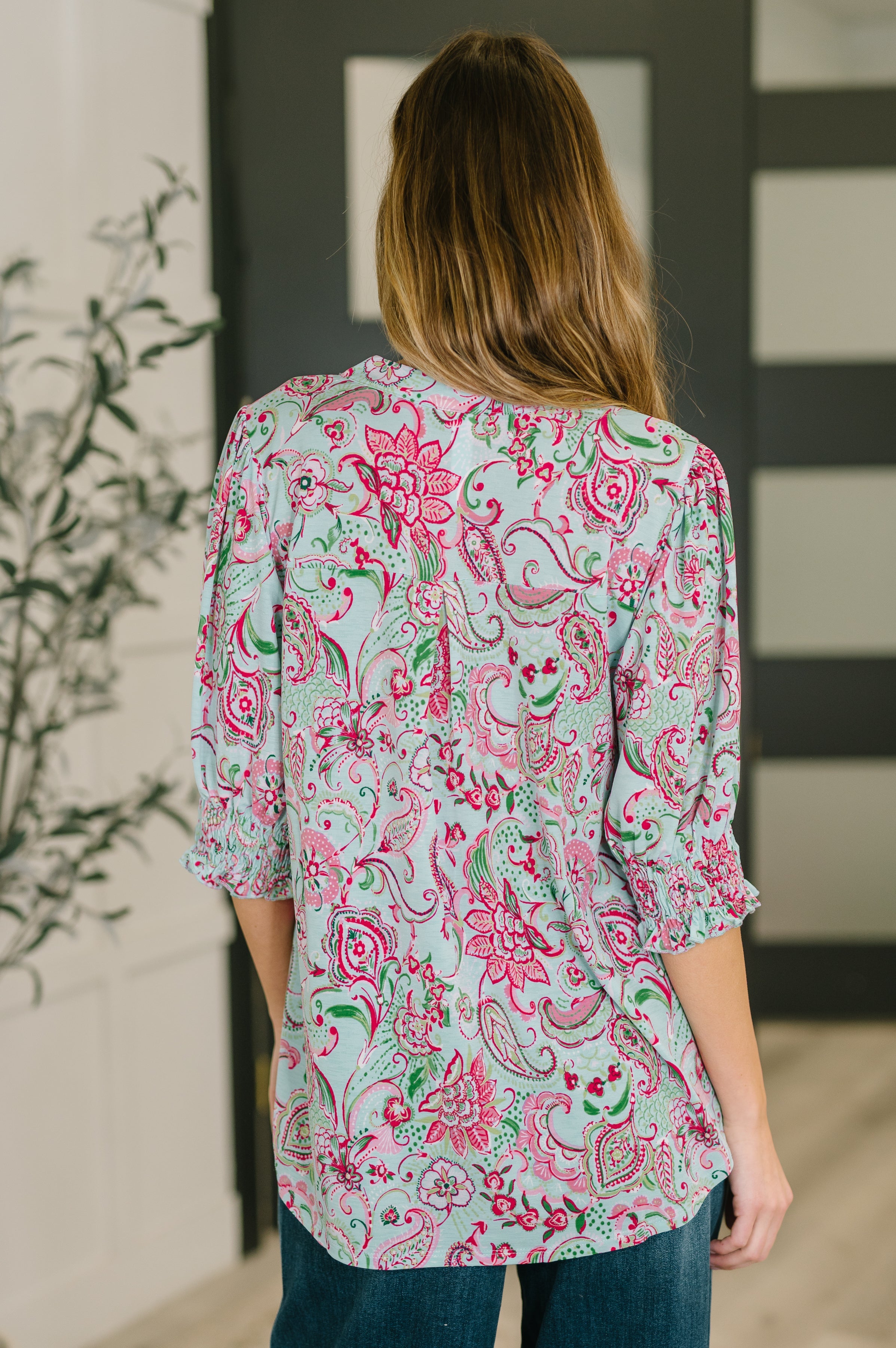 The Flatter Me Fabulous Top - Mint and Pink Floral Paisley