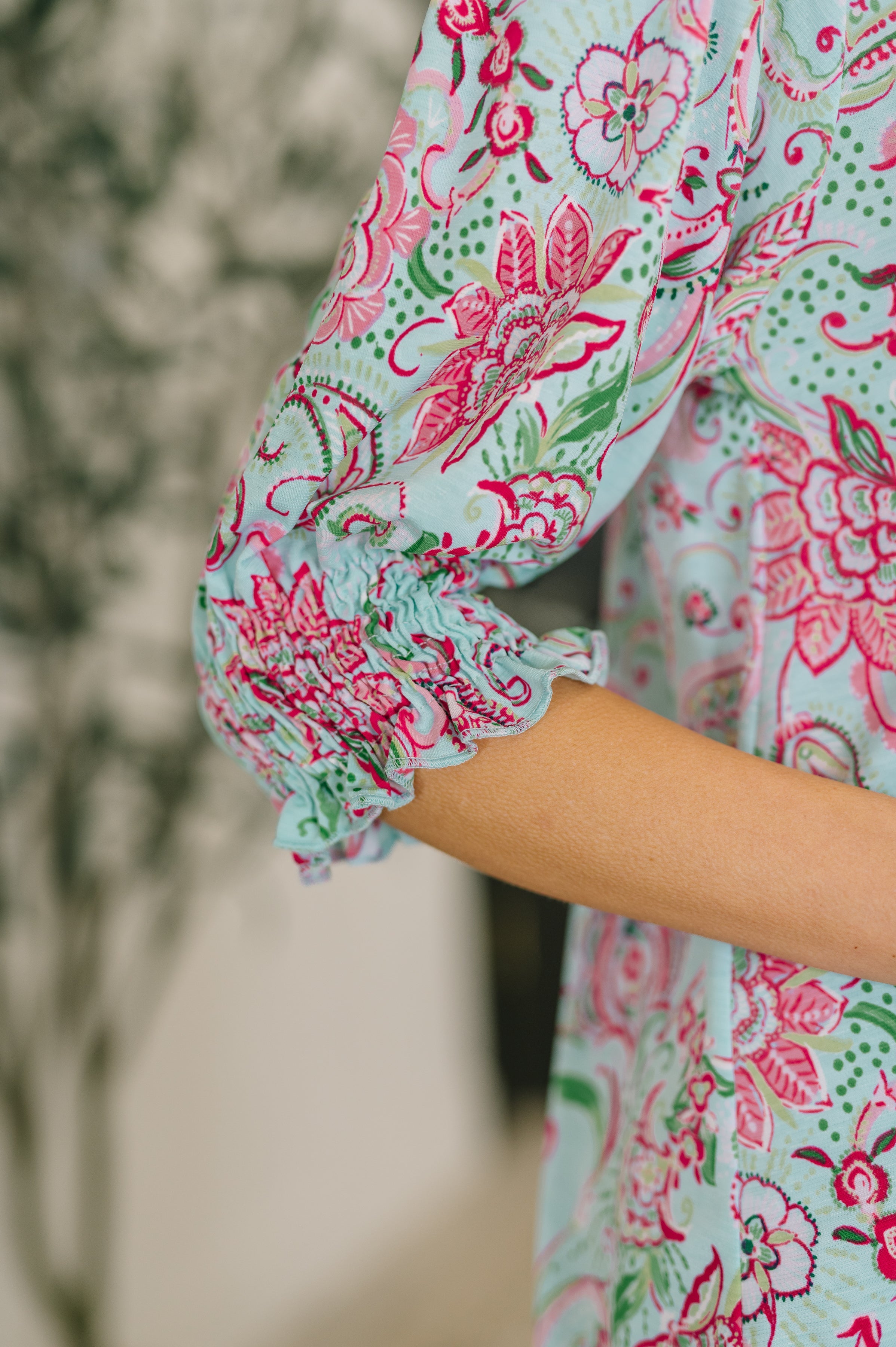 The Flatter Me Fabulous Top - Mint and Pink Floral Paisley