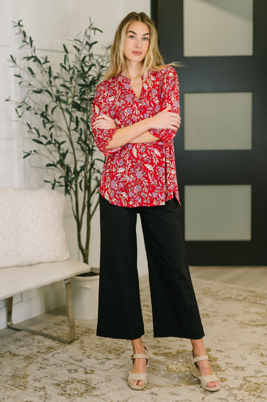 The Flatter Me Fabulous Top - Red and Pink Floral