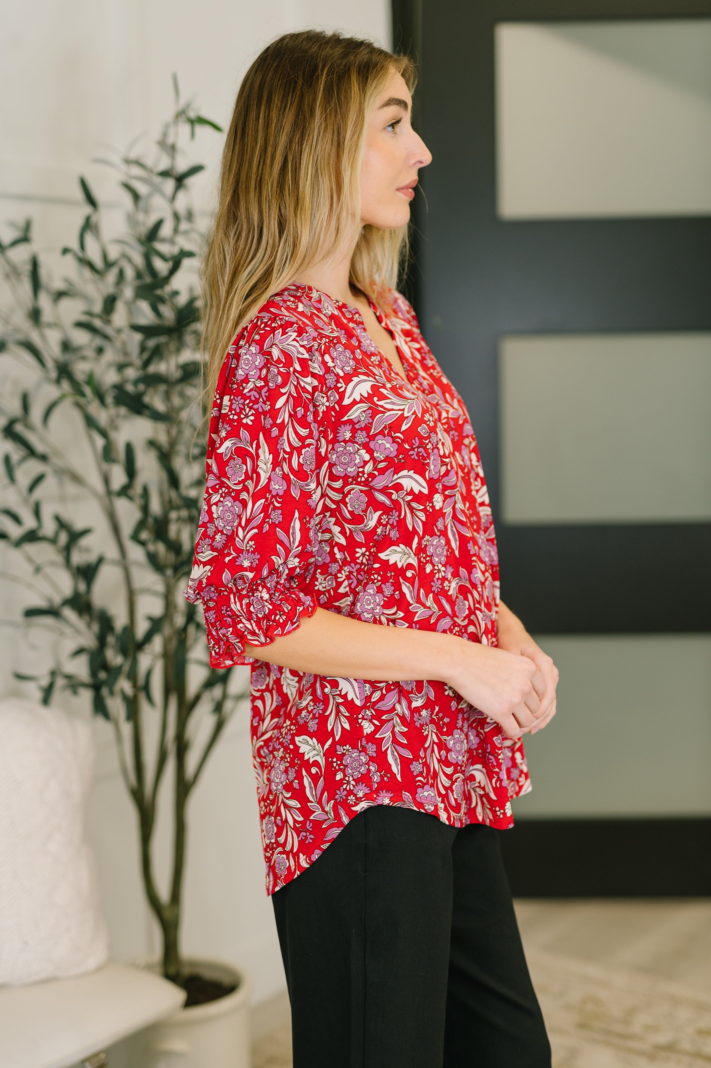 The Flatter Me Fabulous Top - Red and Pink Floral