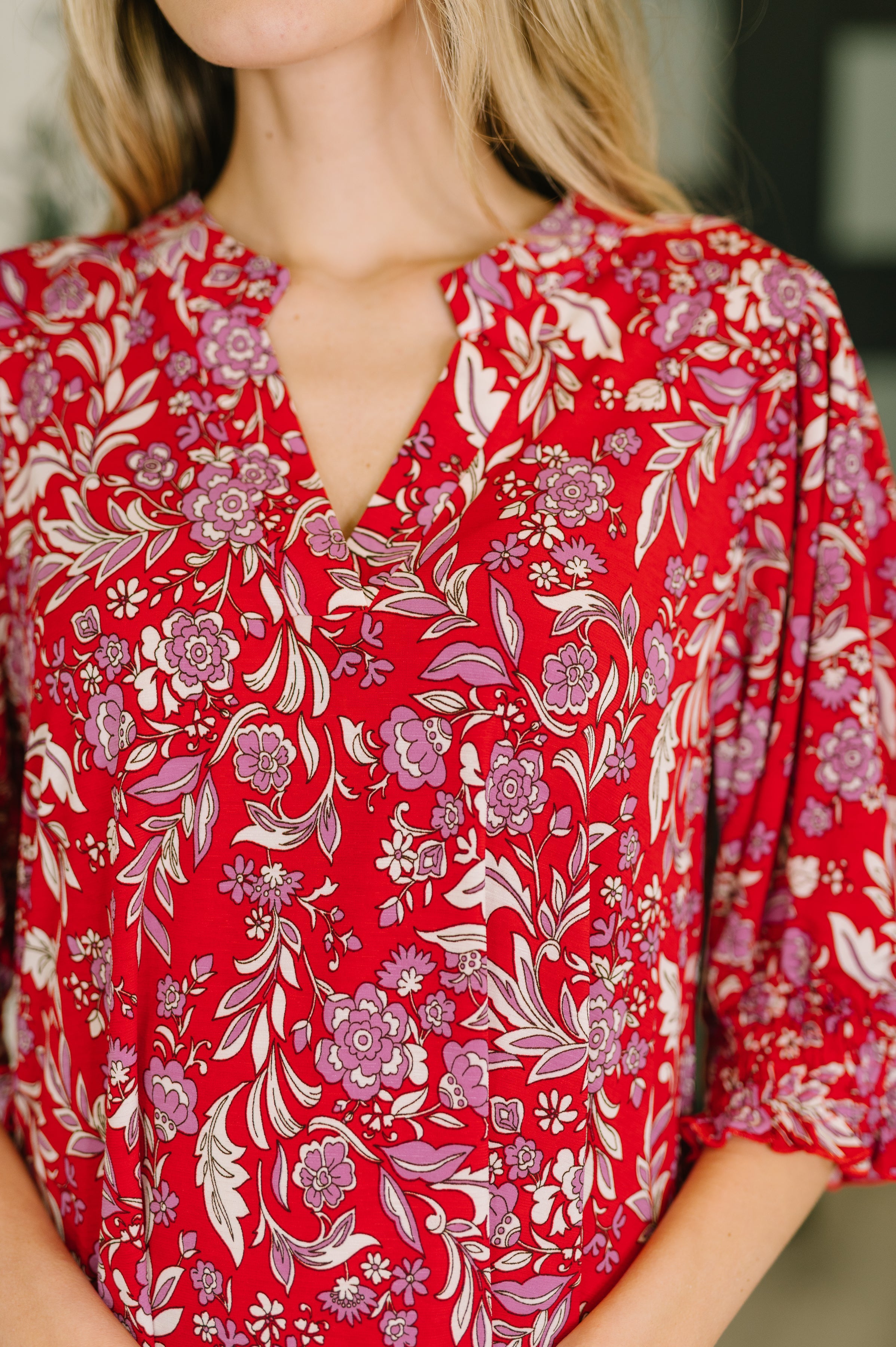 The Flatter Me Fabulous Top - Red and Pink Floral