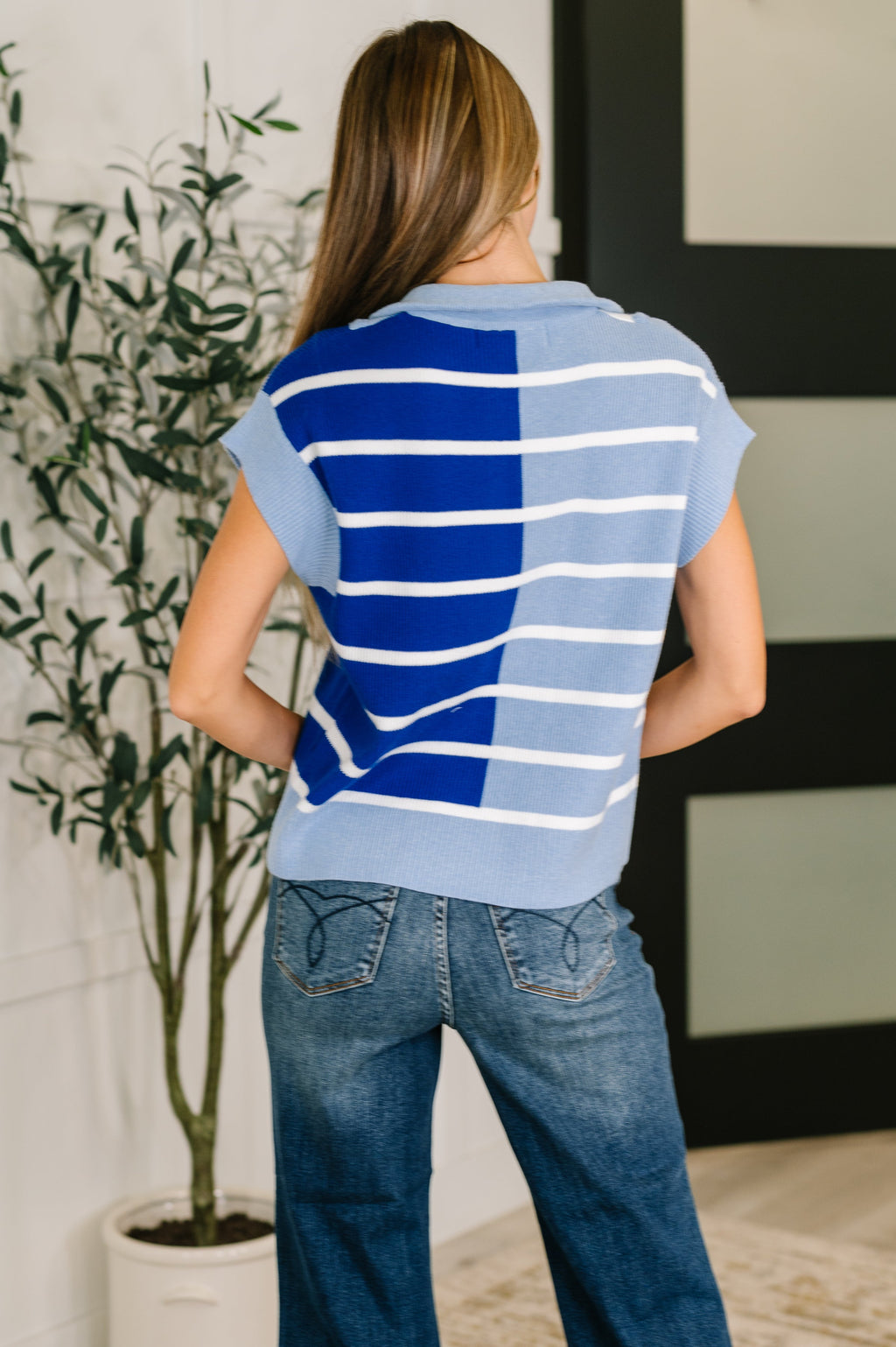 The Lonely Traveler Striped Quarter Zip Vest in Blue