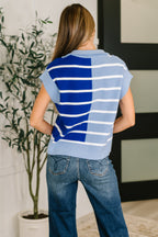 The Lonely Traveler Striped Quarter Zip Vest in Blue