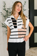The Lonely Traveler Striped Quarter Zip Vest- White