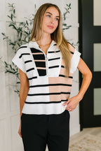 The Lonely Traveler Striped Quarter Zip Vest- White