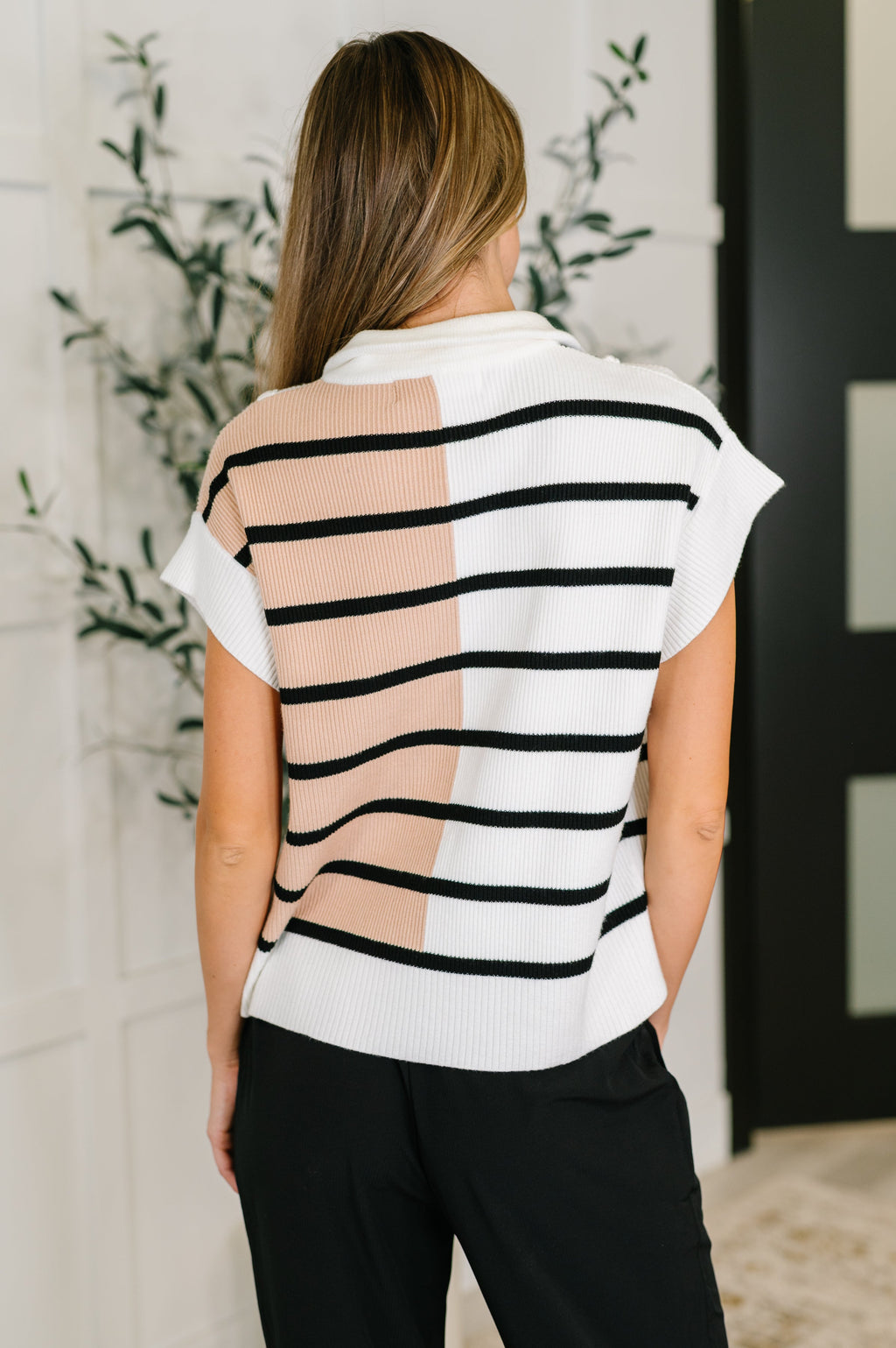 The Lonely Traveler Striped Quarter Zip Vest- White