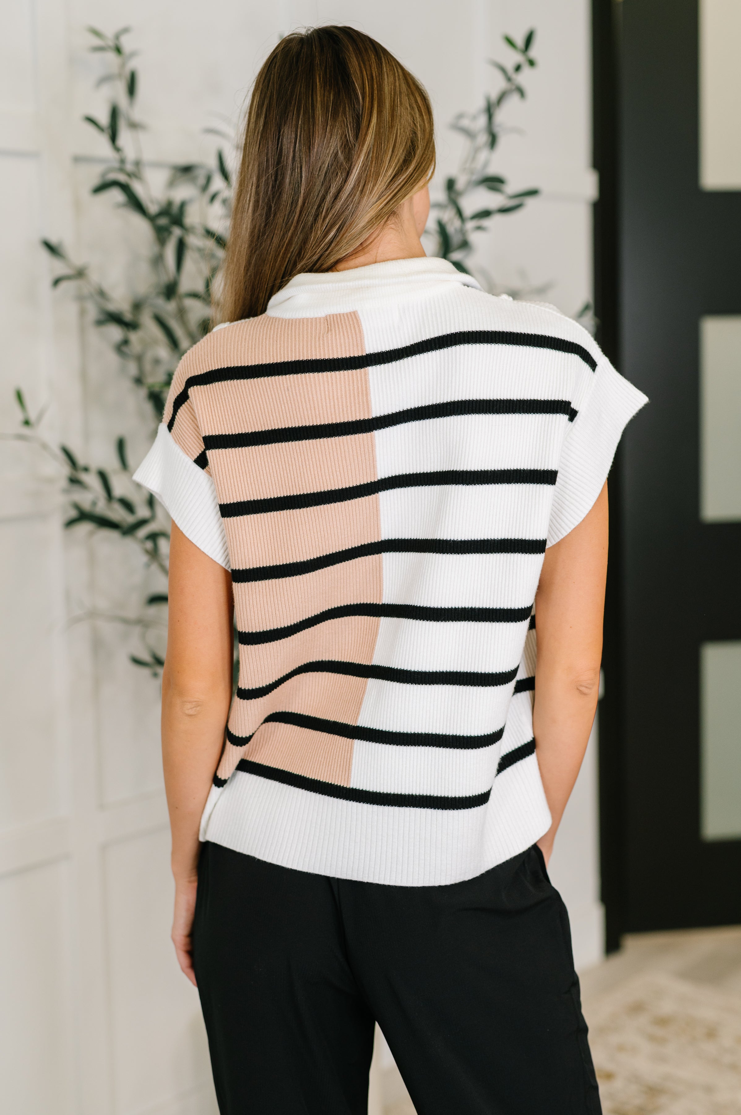 The Lonely Traveler Striped Quarter Zip Vest- White