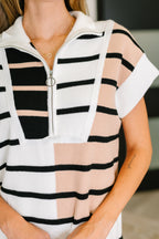The Lonely Traveler Striped Quarter Zip Vest- White