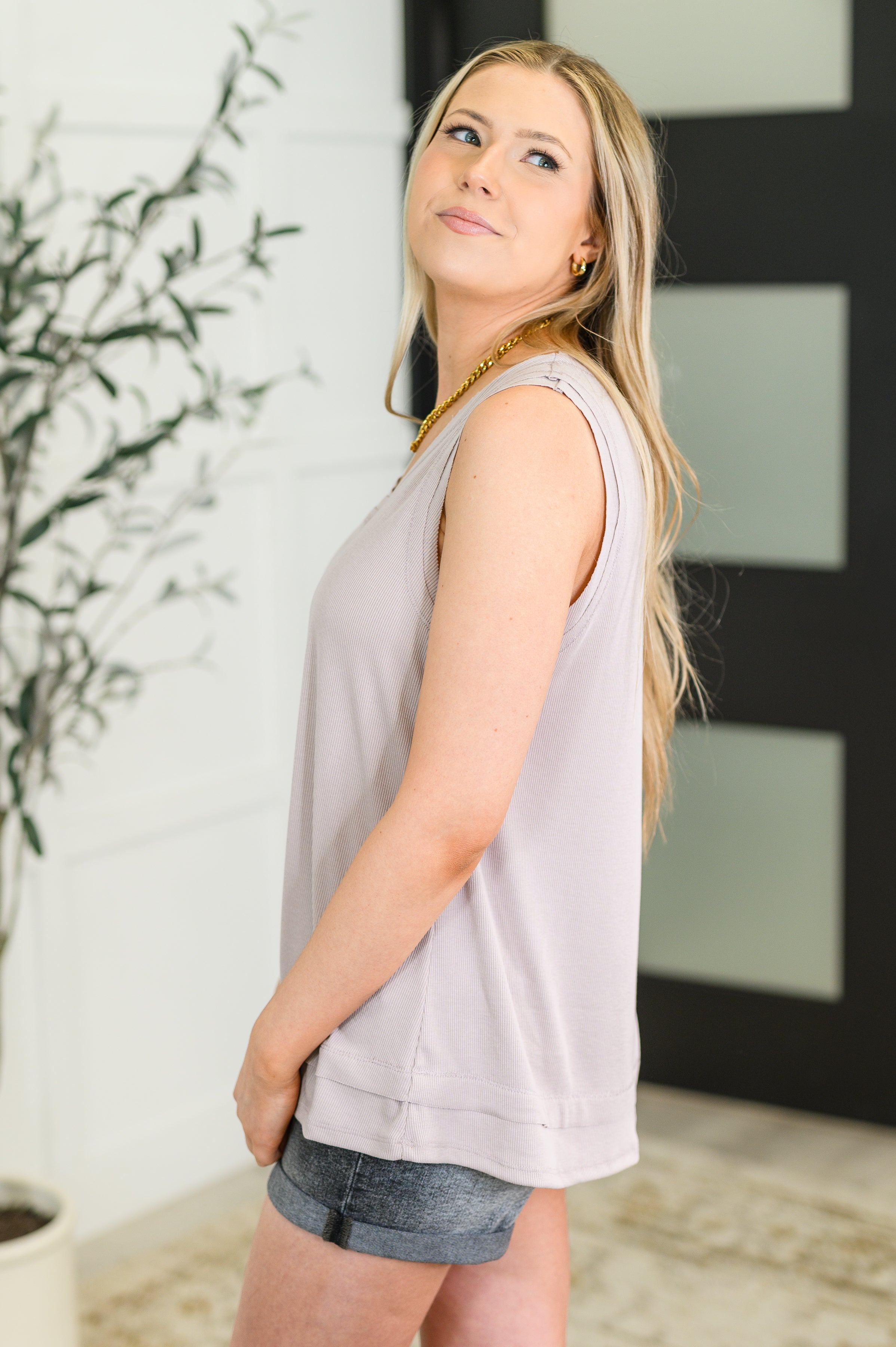 The Mellow Muse Relaxed Knit Tank- Pearl Grey