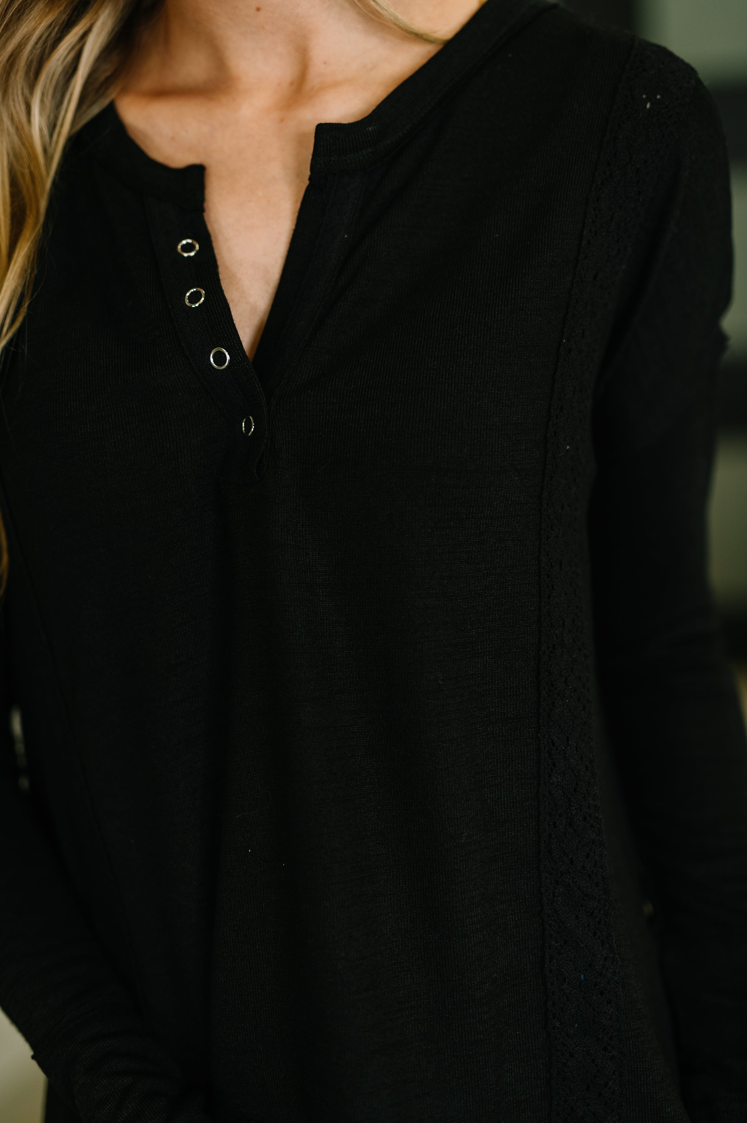 The Lace & Ease Knit Top- Black