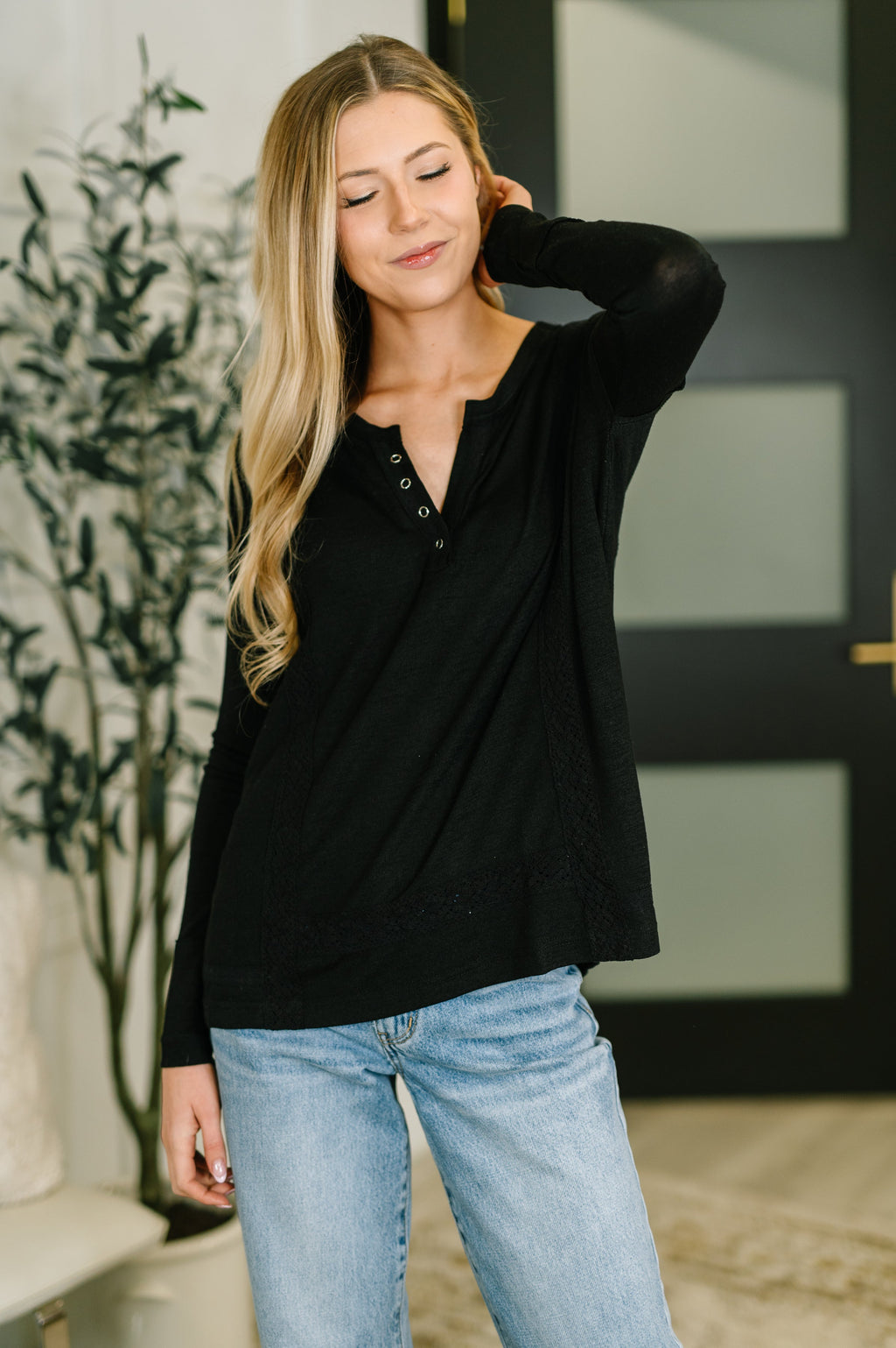 The Lace & Ease Knit Top- Black