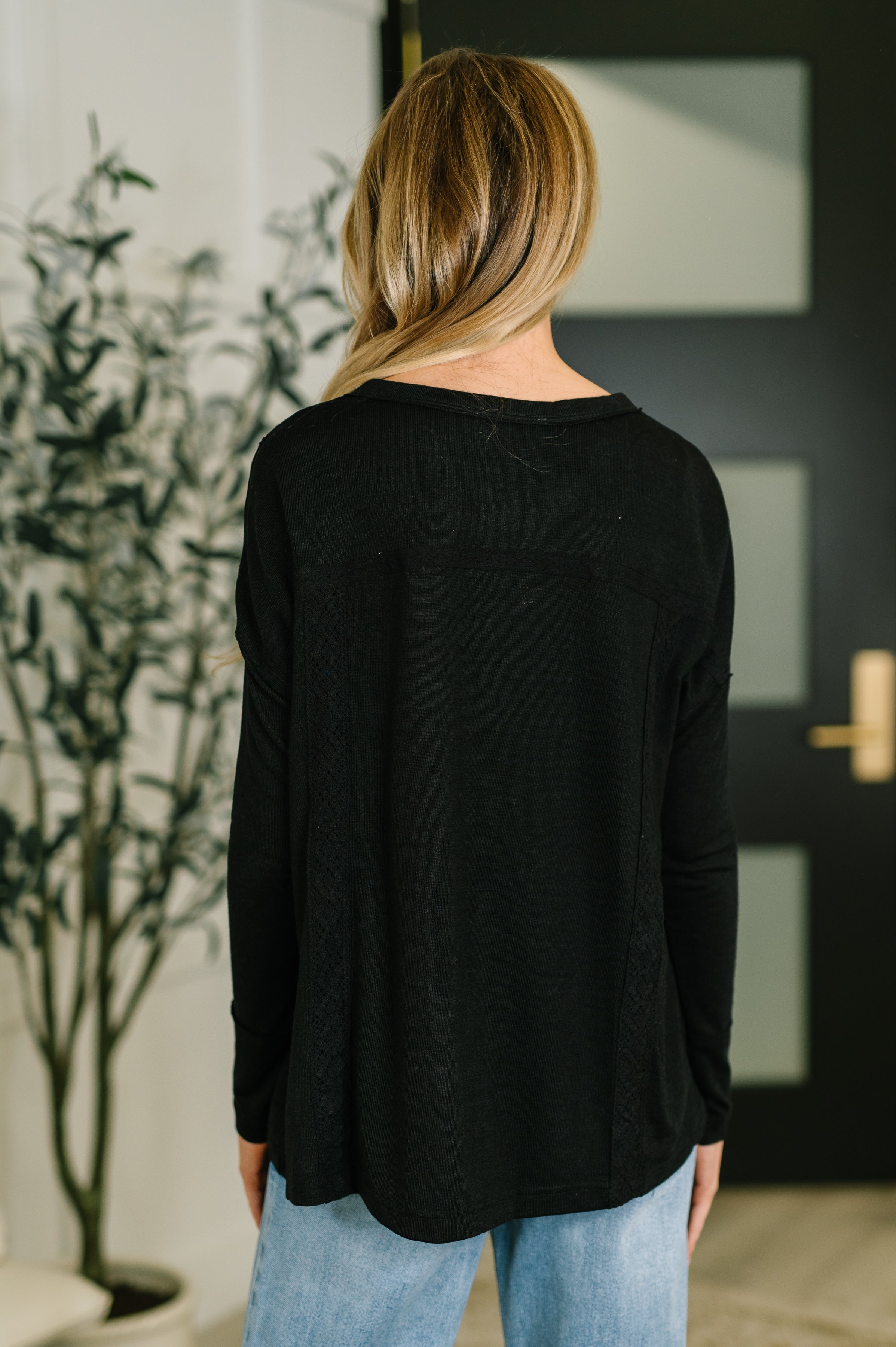 The Lace & Ease Knit Top- Black