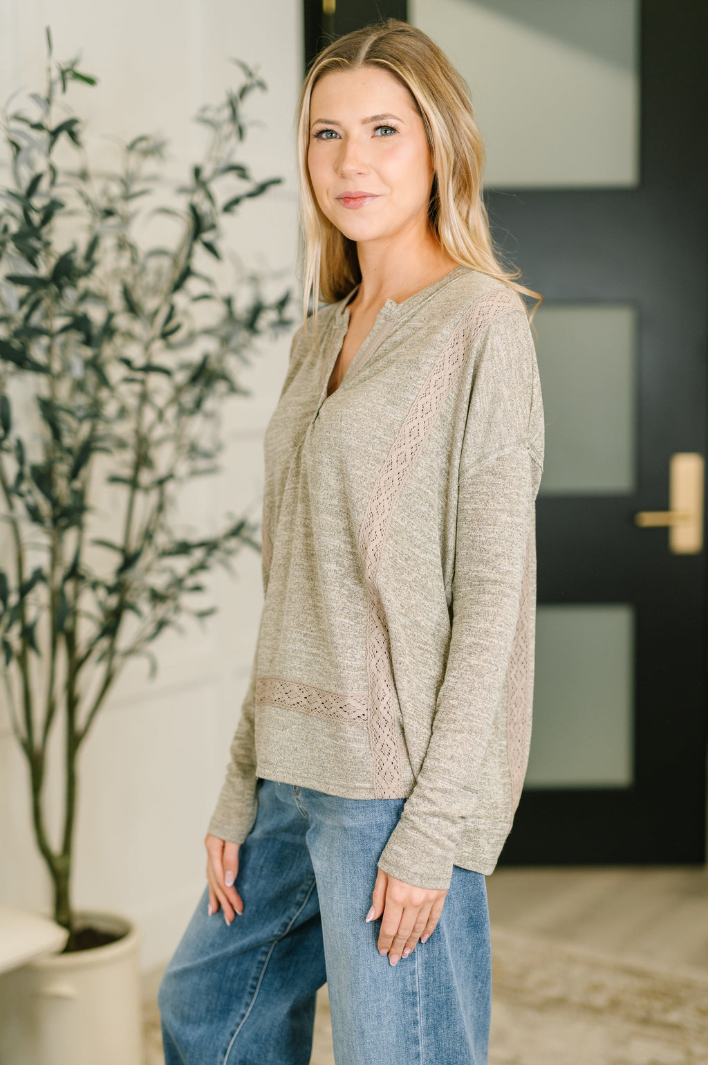 The Lace & Ease Knit Top- Taupe