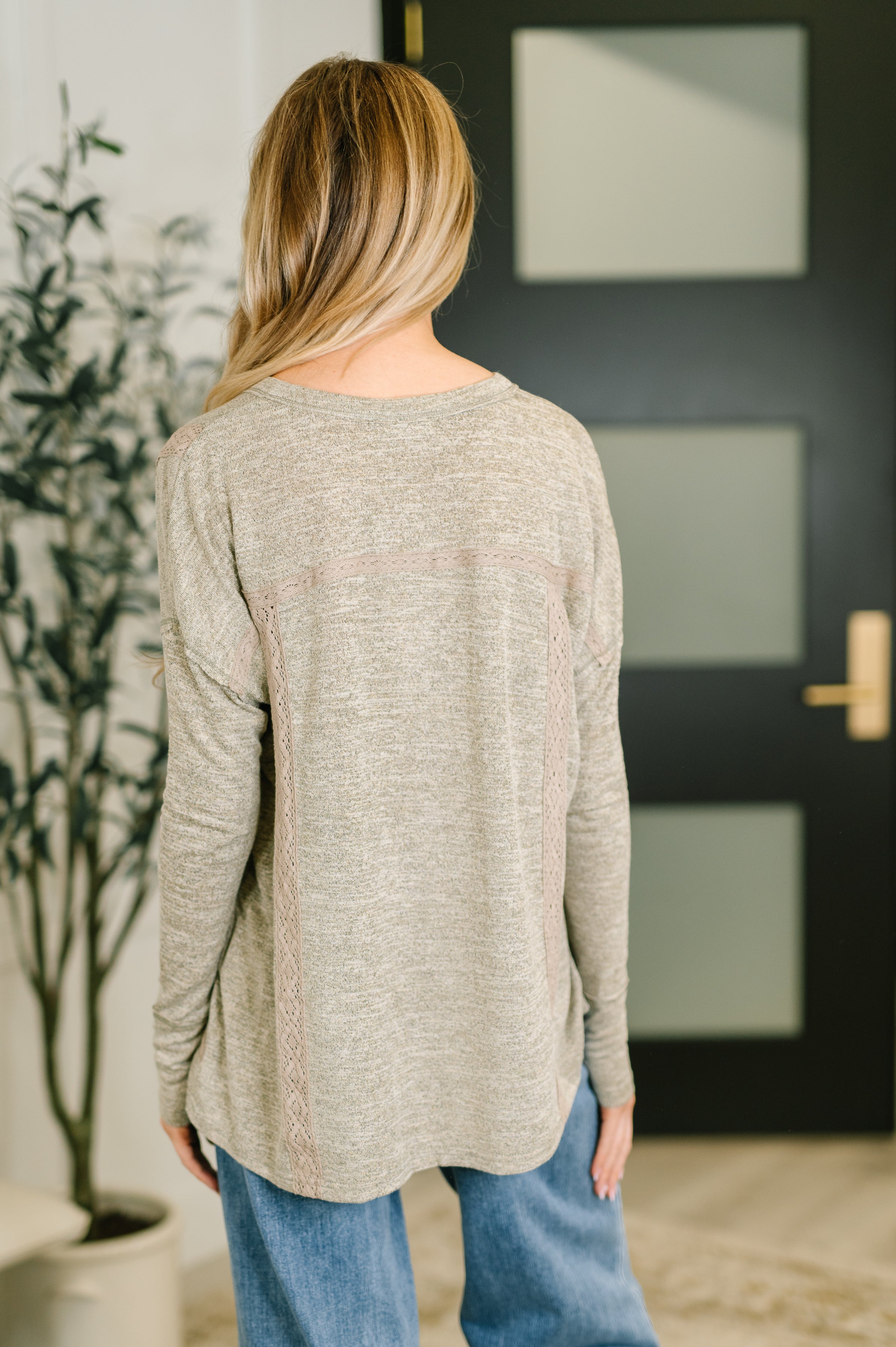 The Lace & Ease Knit Top- Taupe