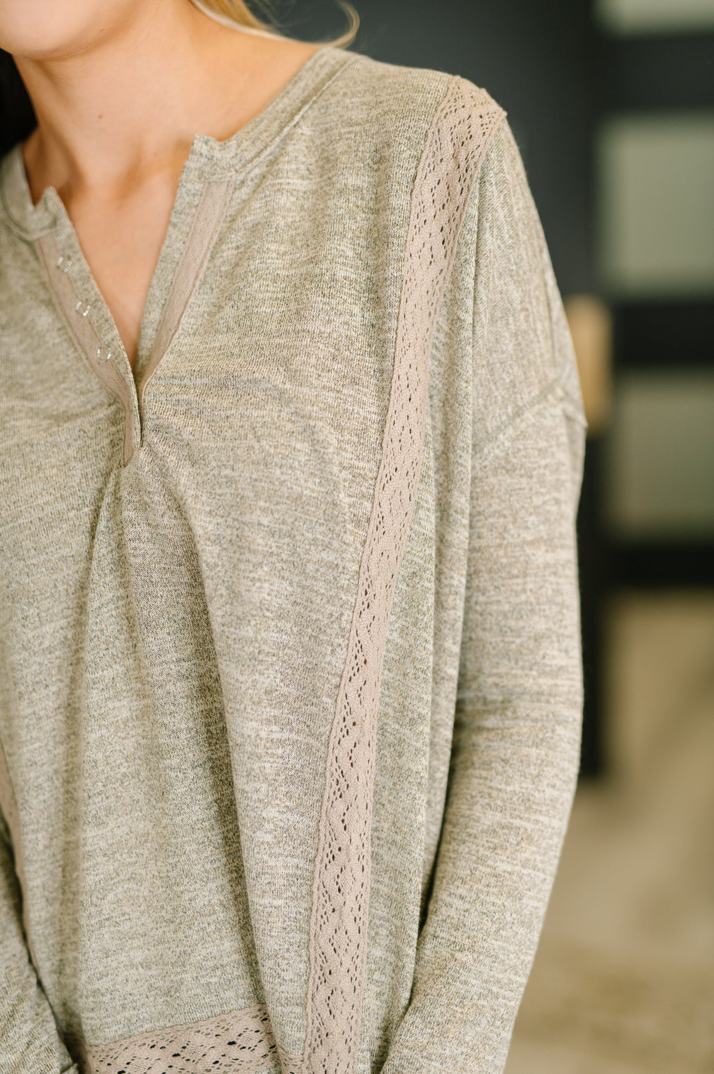The Lace & Ease Knit Top- Taupe