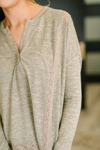 The Lace & Ease Knit Top- Taupe