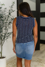 The Own the Chill Wavy Striped Top- Navy