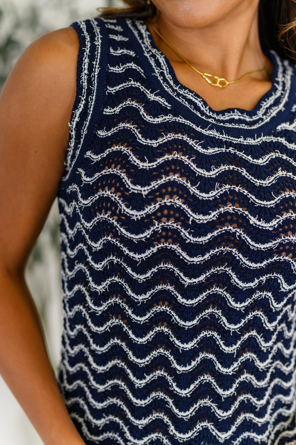 The Own the Chill Wavy Striped Top- Navy
