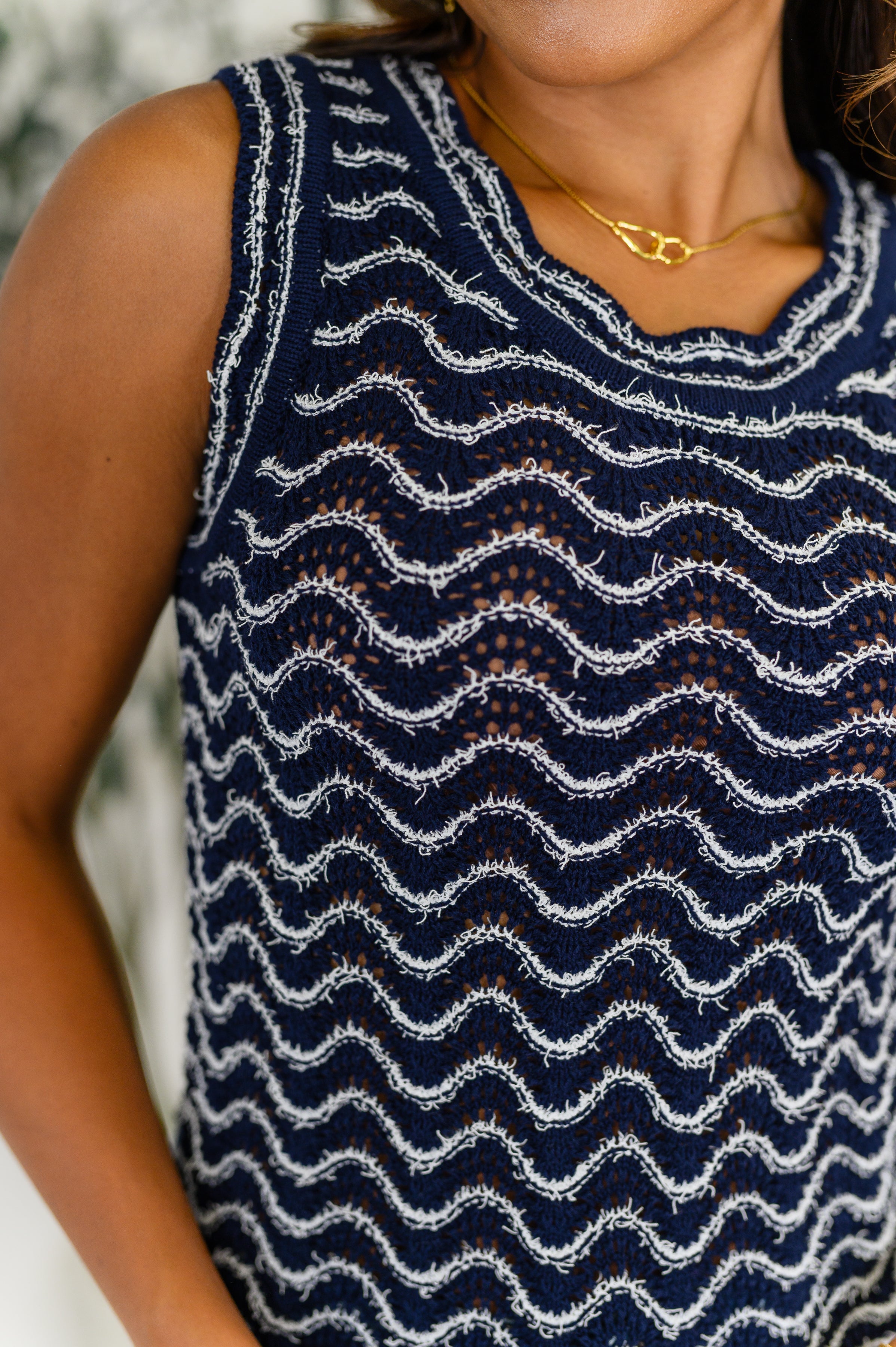 The Own the Chill Wavy Striped Top- Navy