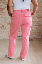 Judy Blue High Rise Cargo Straight Jeans- Pink