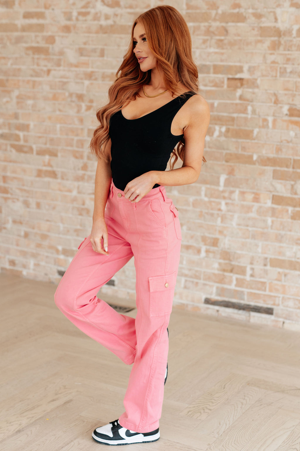Judy Blue High Rise Cargo Straight Jeans- Pink