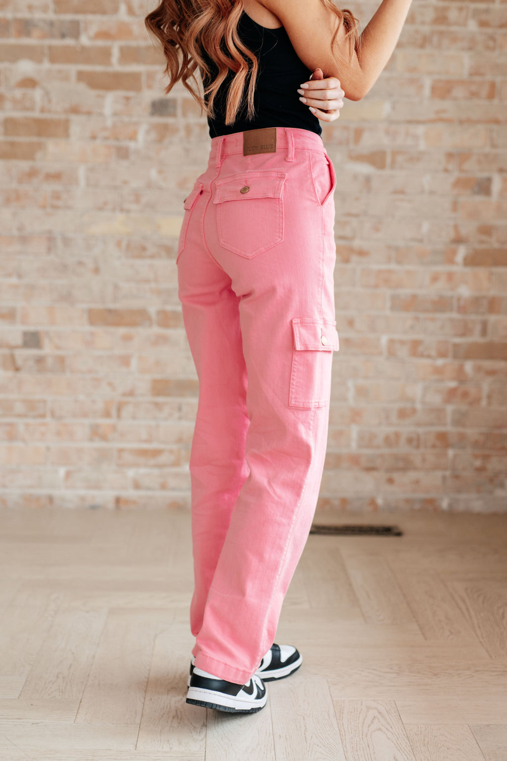 Judy Blue High Rise Cargo Straight Jeans- Pink