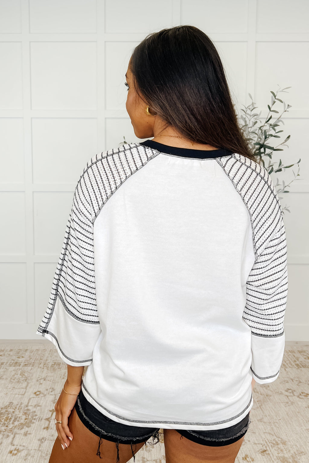 The Preoccupied Striped Sleeve Top- Black