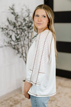 The Preoccupied Striped Sleeve Top- Tan